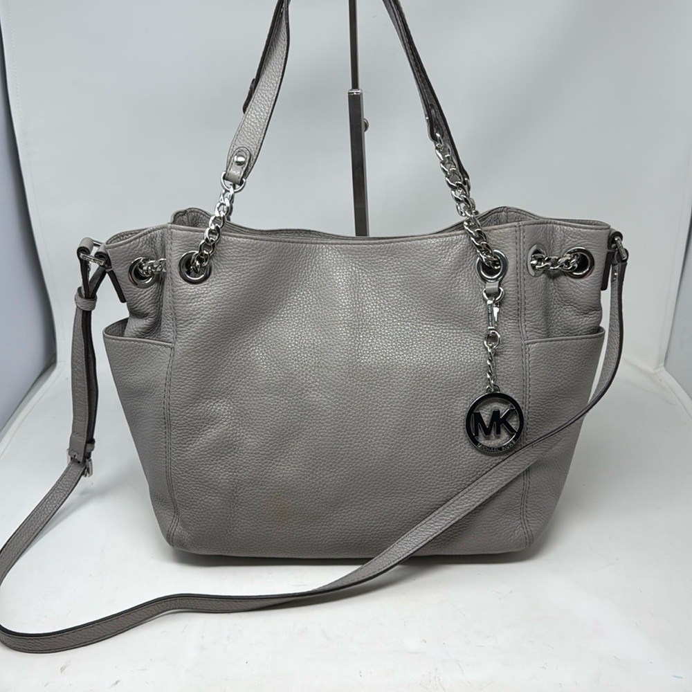 Michael Kors Jet Set Chain Gray Pebbled Leather Shoulder Bag